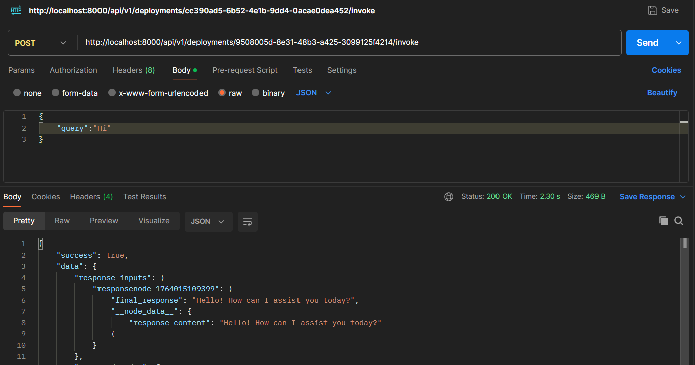 Postman showing deployed endpoint being tested